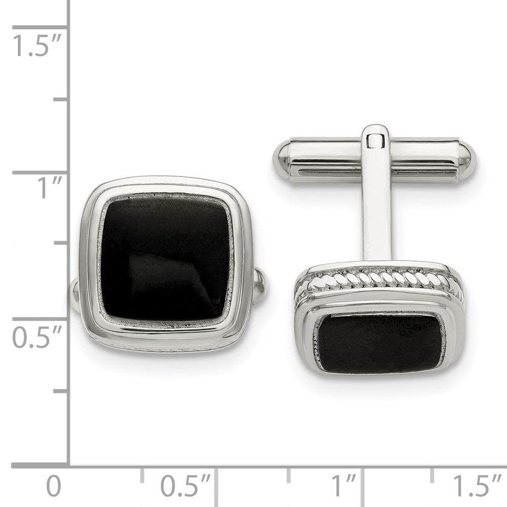 Chisel Stainless Steel Polished Black IP - Plated Textured Edge Cufflinks - JewelryAffairs