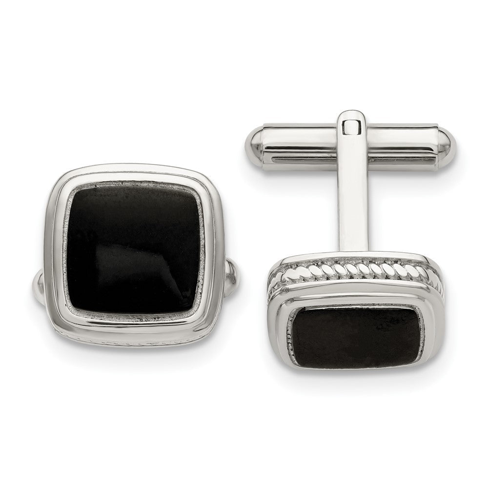 Chisel Stainless Steel Polished Black IP - Plated Textured Edge Cufflinks - JewelryAffairs