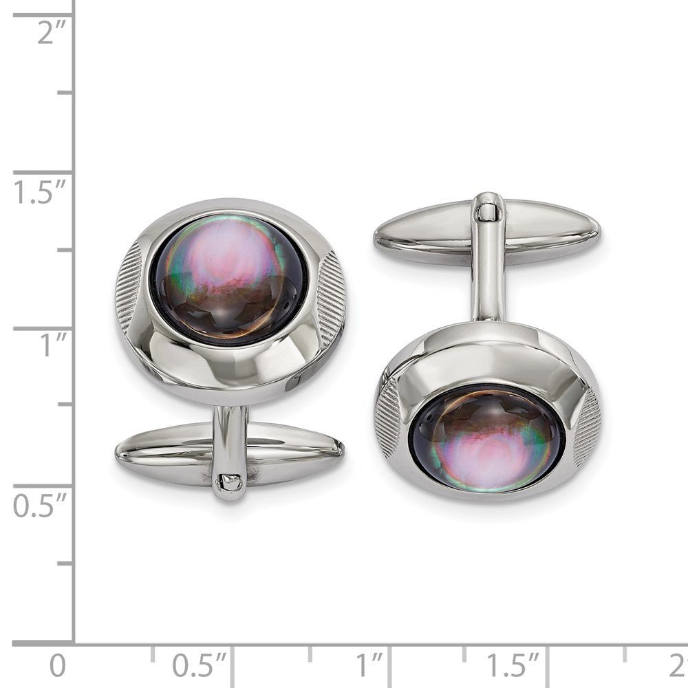 Chisel Stainless Steel Polished Black Mother of Pearl Circle Cufflinks - JewelryAffairs