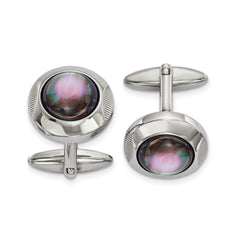 Chisel Stainless Steel Polished Black Mother of Pearl Circle Cufflinks - JewelryAffairs