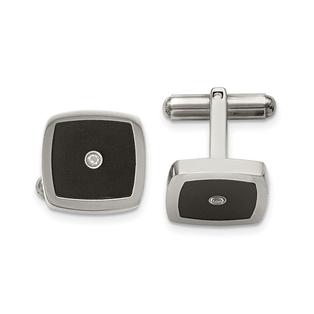 Chisel Stainless Steel Polished Enameled CZ Cufflinks - JewelryAffairs