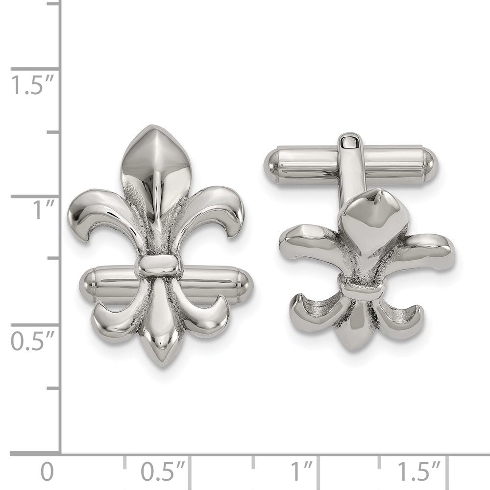 Chisel Stainless Steel Polished Fleur de Lis Cufflinks - JewelryAffairs