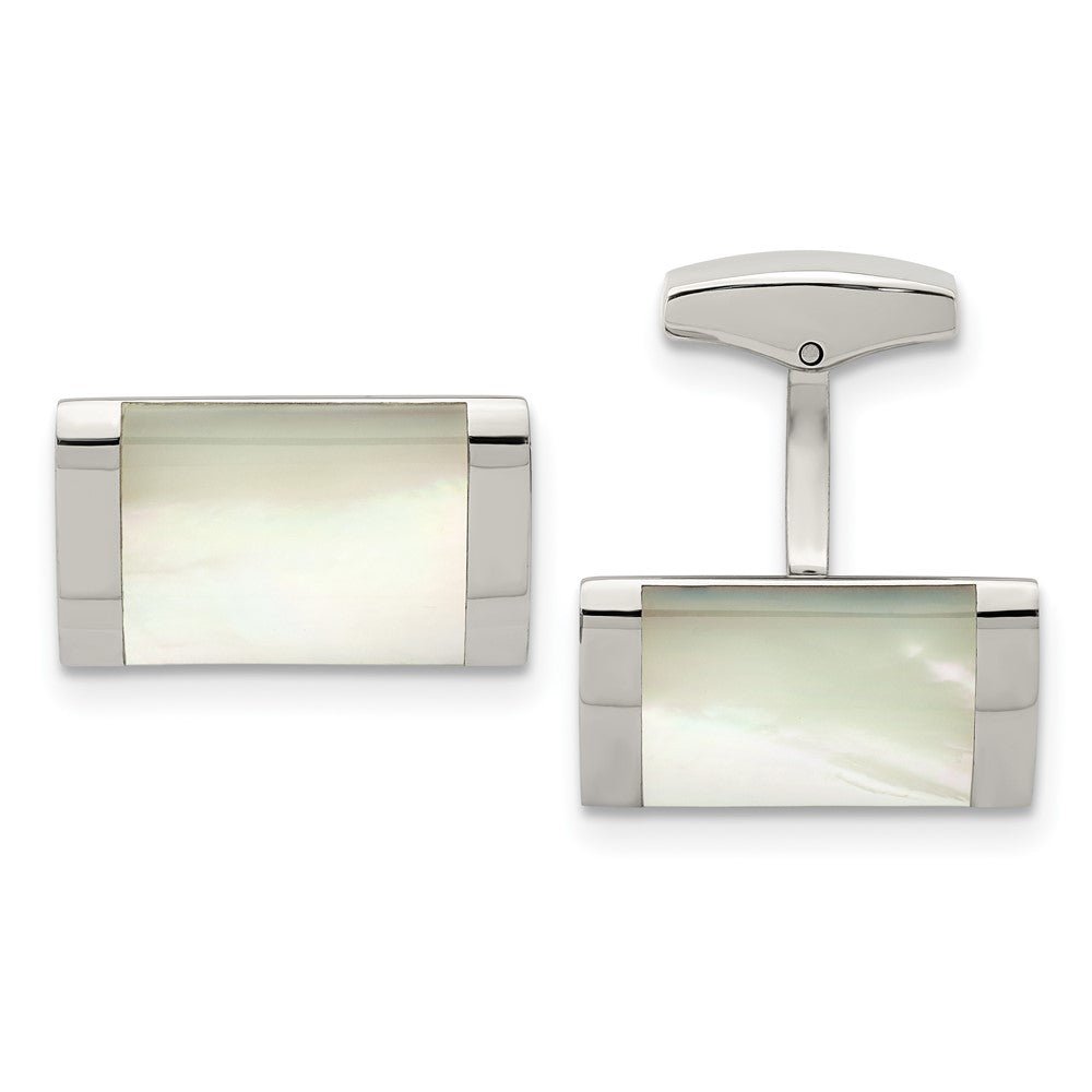 Chisel Stainless Steel Polished Mother of Pearl Rectangle Cufflinks - JewelryAffairs
