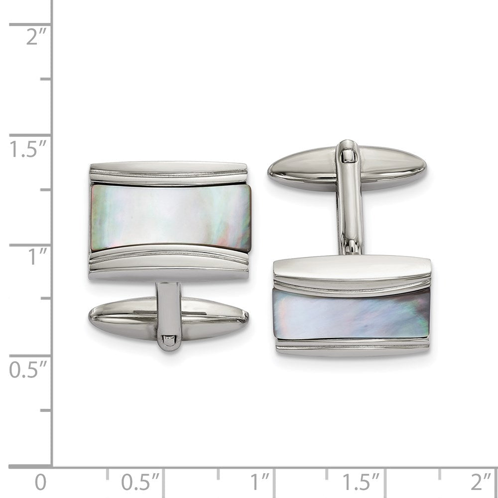 Chisel Stainless Steel Polished Rectangle Mother of Pearl Cufflinks - JewelryAffairs