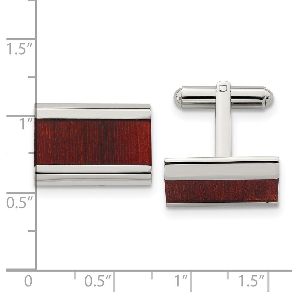 Chisel Stainless Steel Polished Red Koa Wood Inlay Rectangle Cufflinks - JewelryAffairs