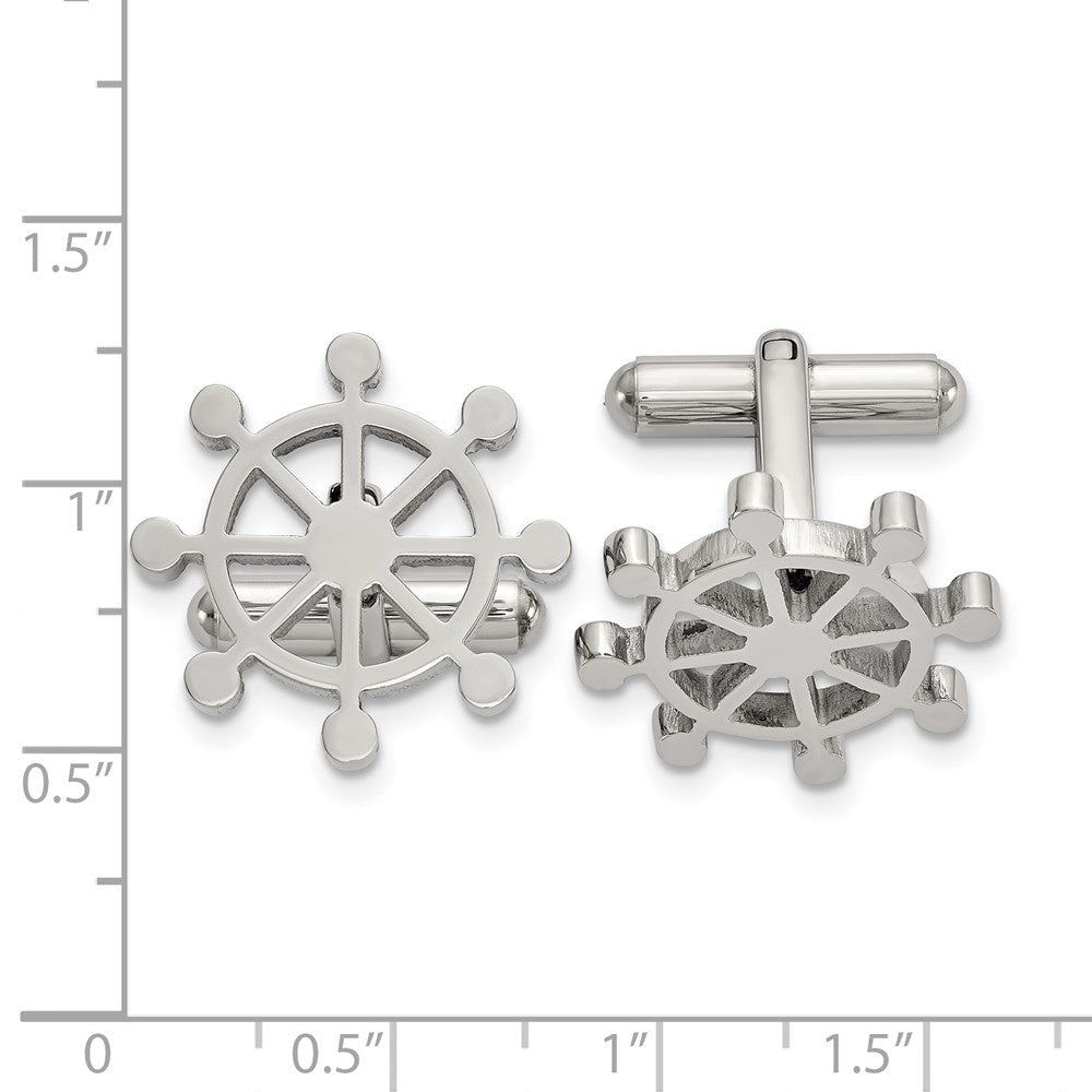 Chisel Stainless Steel Polished Ship's Wheel Cufflinks - JewelryAffairs