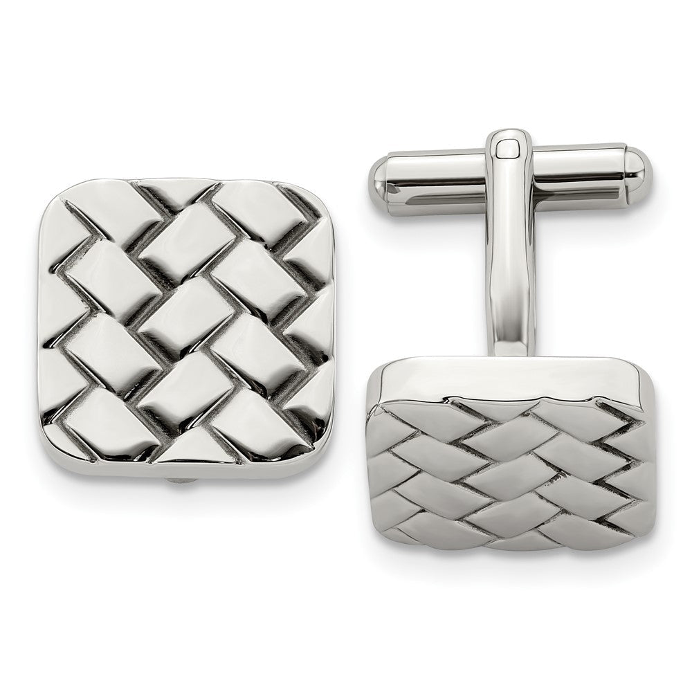 Chisel Stainless Steel Polished Weave Design Cufflinks - JewelryAffairs