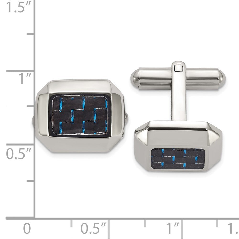 Chisel Stainless Steel Polished with Black and Blue Carbon Fiber Inlay Cuff Links - JewelryAffairs
