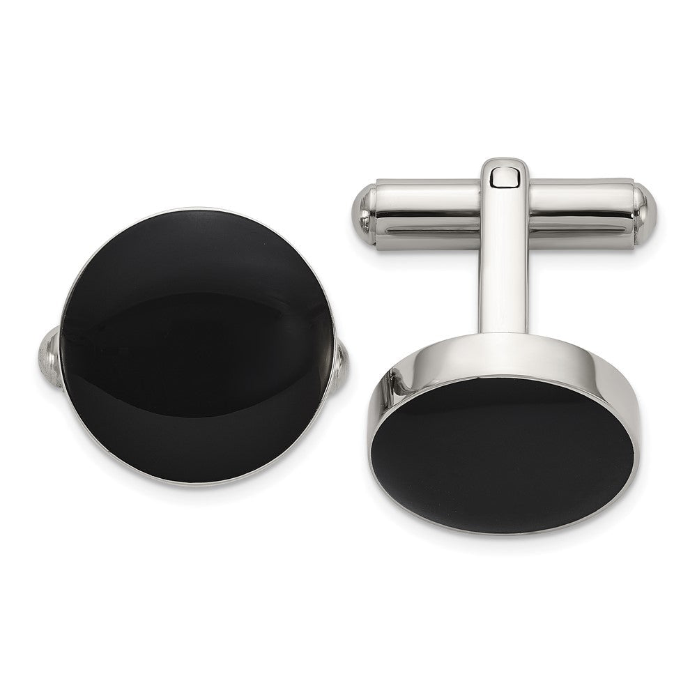Chisel Stainless Steel Polished with Black Enameled Center Cuff Links - JewelryAffairs