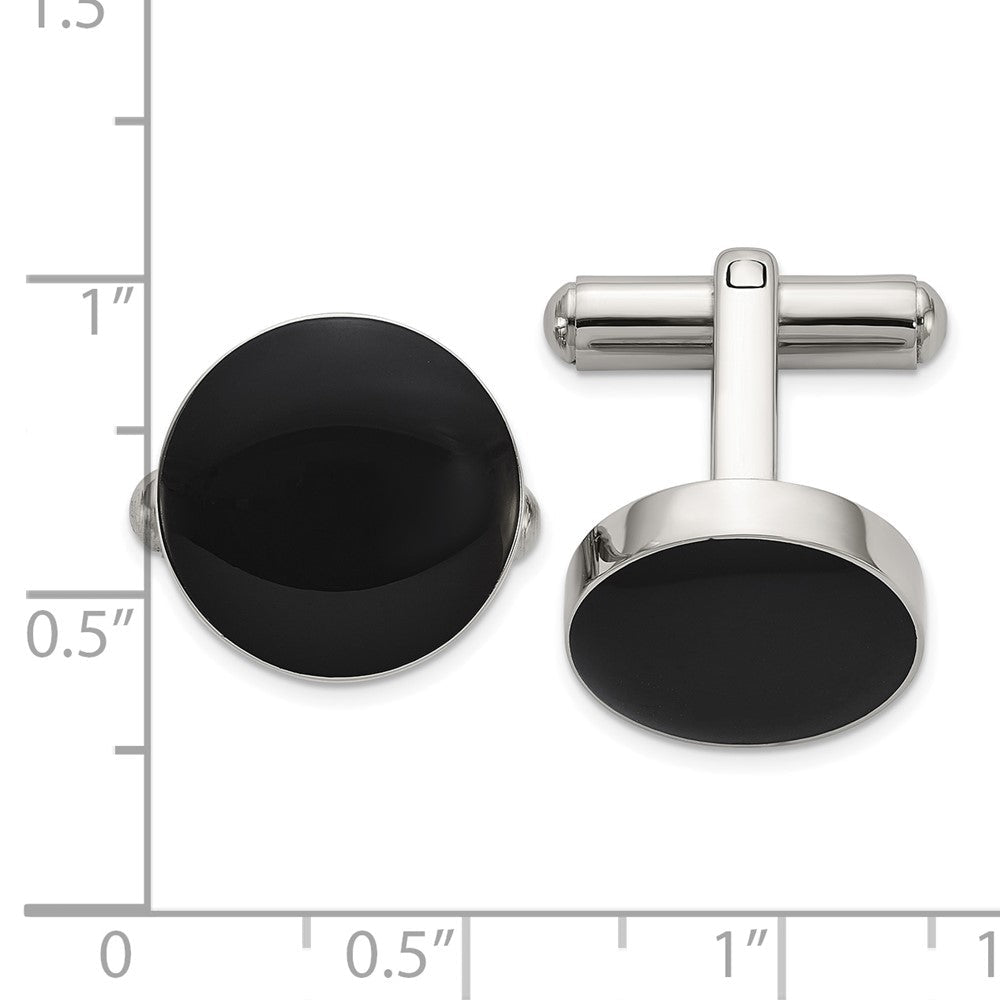 Chisel Stainless Steel Polished with Black Enameled Center Cuff Links - JewelryAffairs