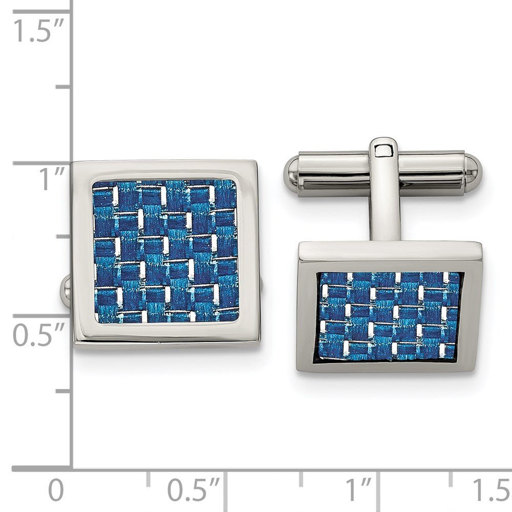 Chisel Stainless Steel Polished with Blue Carbon Fiber Inlay Square Cufflinks - JewelryAffairs