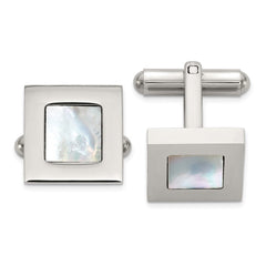 Chisel Stainless Steel Polished with Mother of Pearl Inlay Square Cuff Links - JewelryAffairs