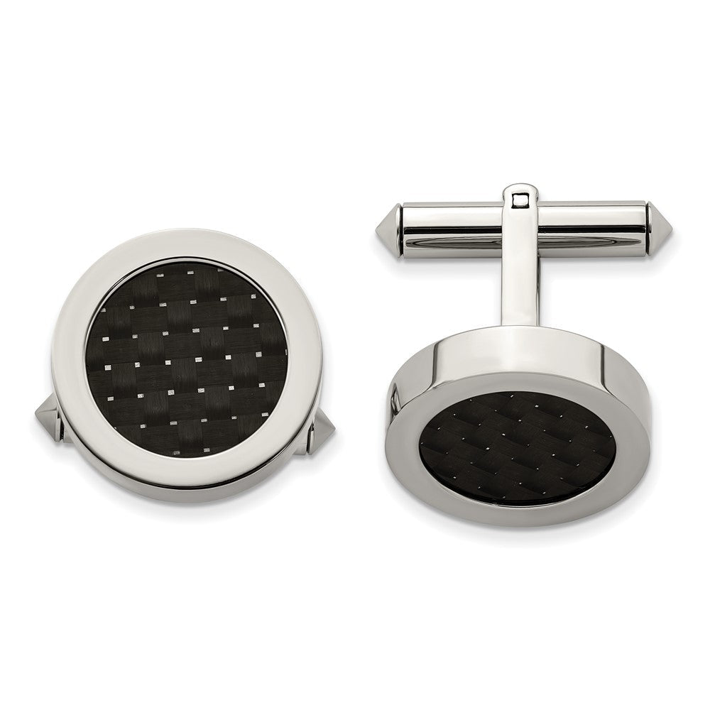 Chsisel Titanium Polished with Black Carbon Fiber Inlay Cuff Links - JewelryAffairs