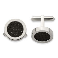 Chsisel Titanium Polished with Black Carbon Fiber Inlay Cuff Links - JewelryAffairs