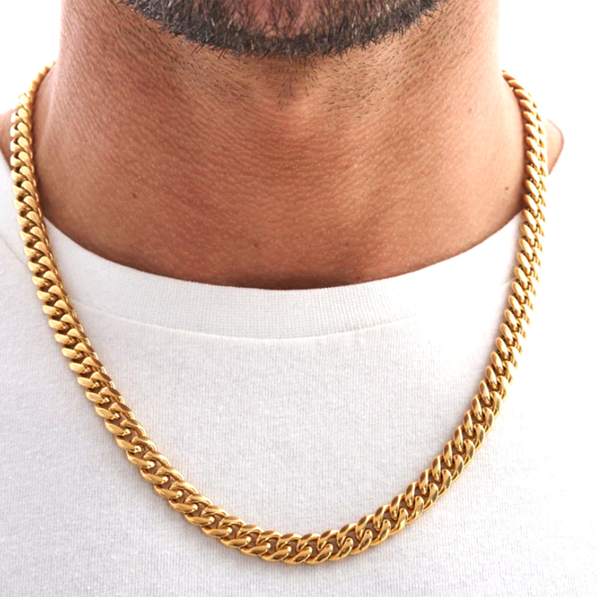 14 k gult massivt guld Miami Cuban Link Chain Halsband, bredd 8,2 mm fina designersmycken för män och kvinnor