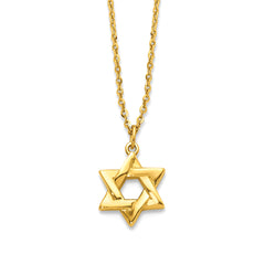 14K Real Yellow Adjustable Gold Star of David Pendant Charm Necklace, 16 to 18 Inches