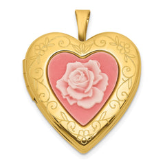 Gold-Plated Sterling Silver Heart Locket with Pink Rose Cameo, 20mm
