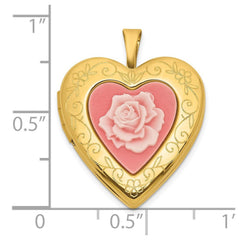 Gold-Plated Sterling Silver Heart Locket with Pink Rose Cameo, 20mm