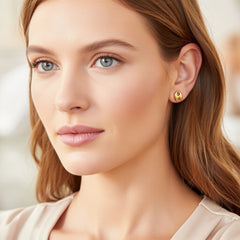 14K Real Gold Mariner Link Button Stud Earrings