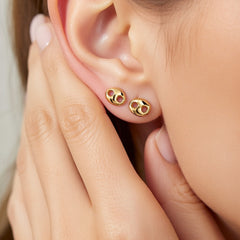 14K Real Gold Mariner Link Button Stud Earrings
