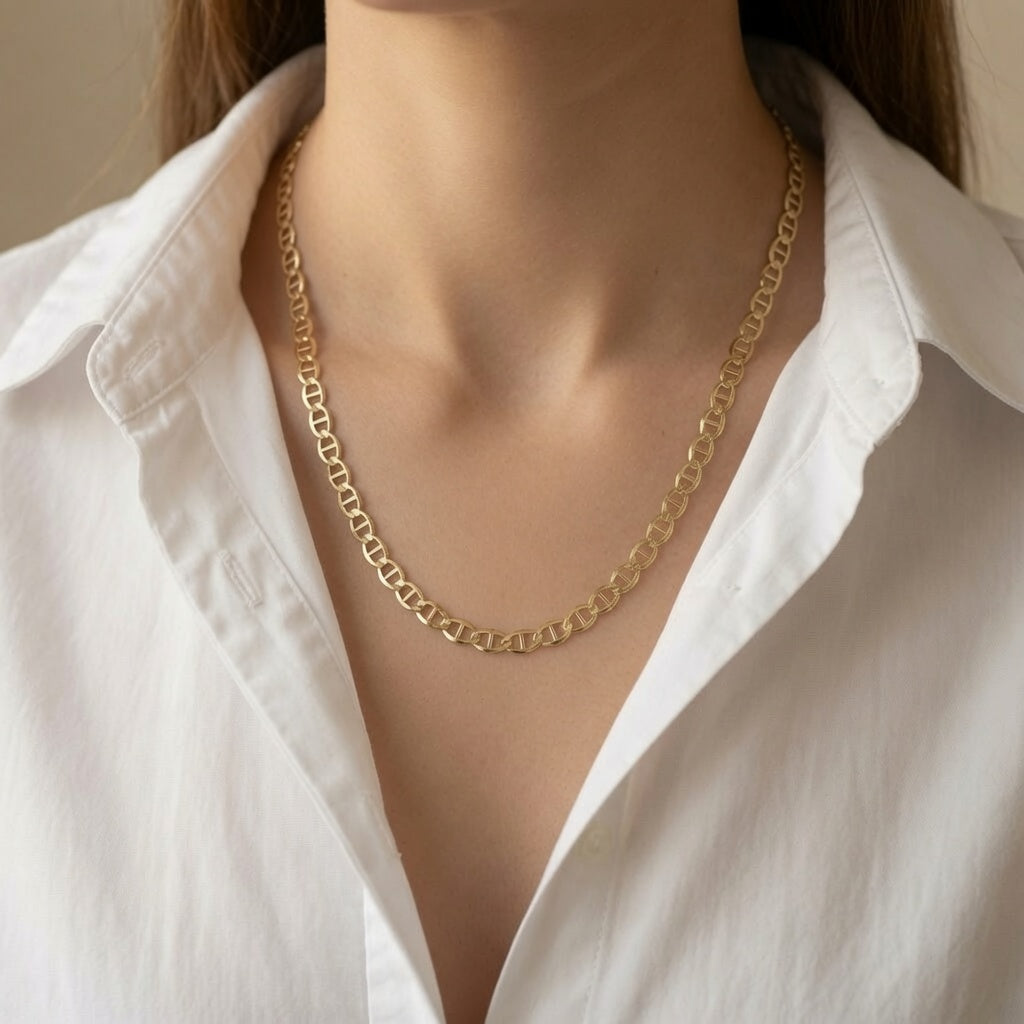 14k Yellow Gold Mariner Link Chain Necklace, 5.5 mm