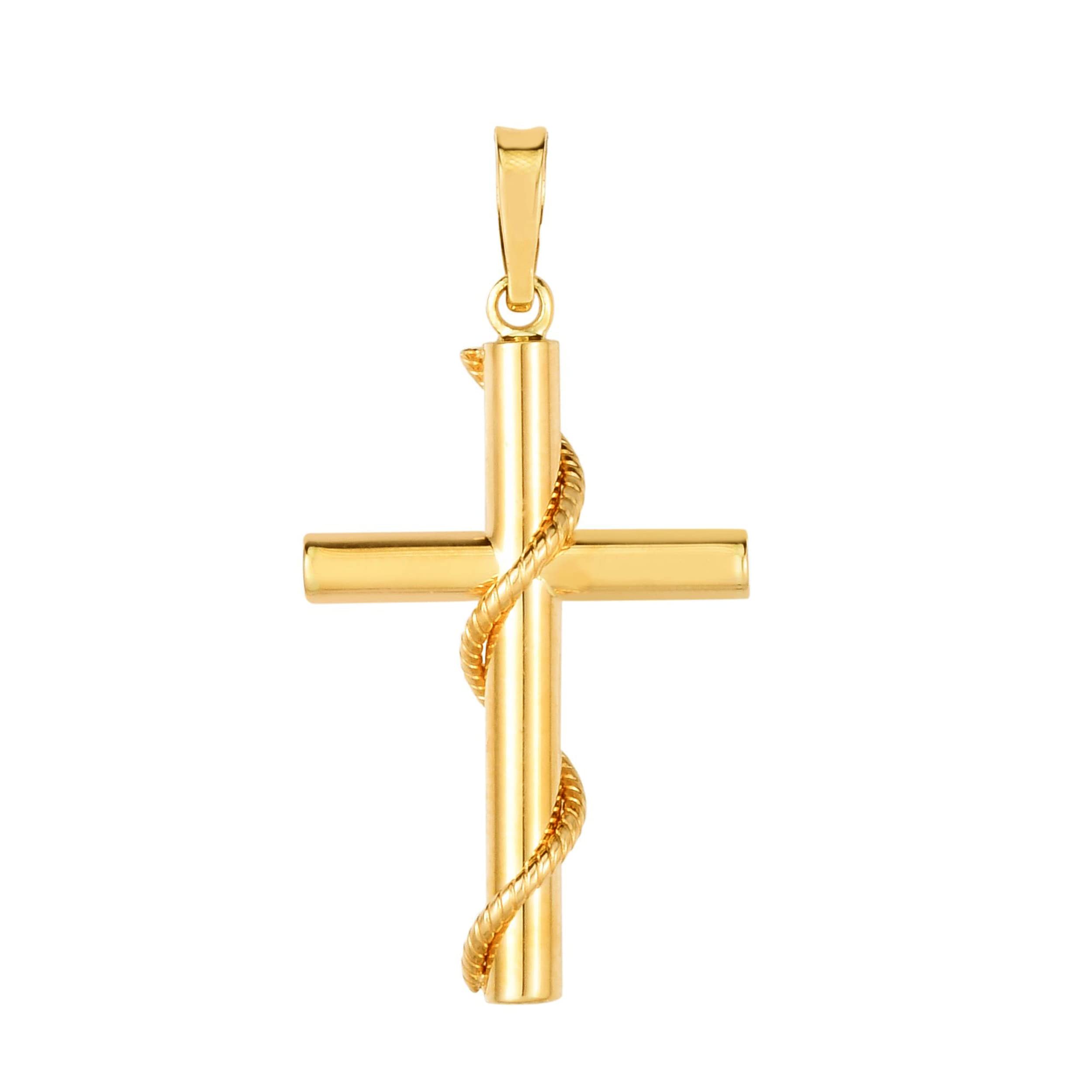 Pendentif à breloque en forme de croix en or jaune 14 carats, bijoux de créateur fins pour hommes et femmes