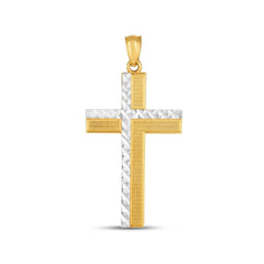 14K Yellow And White Gold Texture Cross Charm Pendant fine designer jewelry for men and women