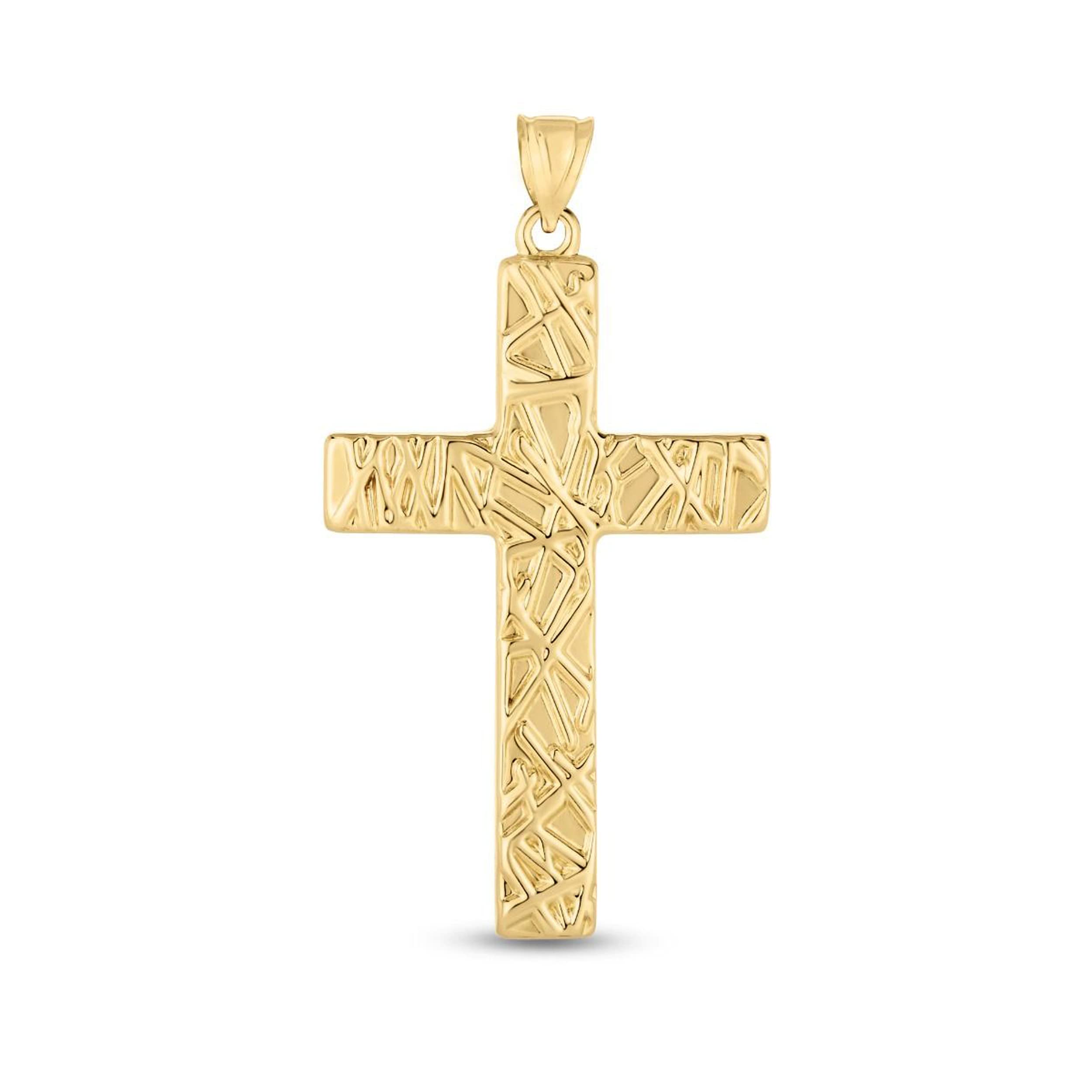 14K Yellow Gold Texture Cross Charm Pendant fine designer jewelry for men and women