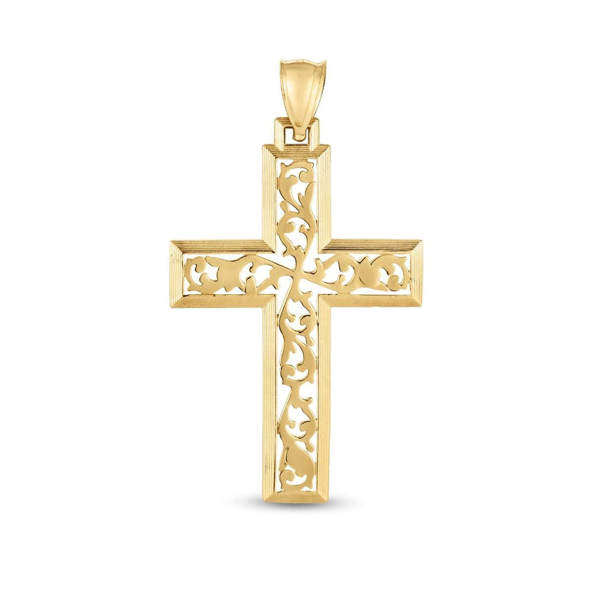 14K Yellow Gold Vine Cross Charm Pendant fine designer jewelry for men and women