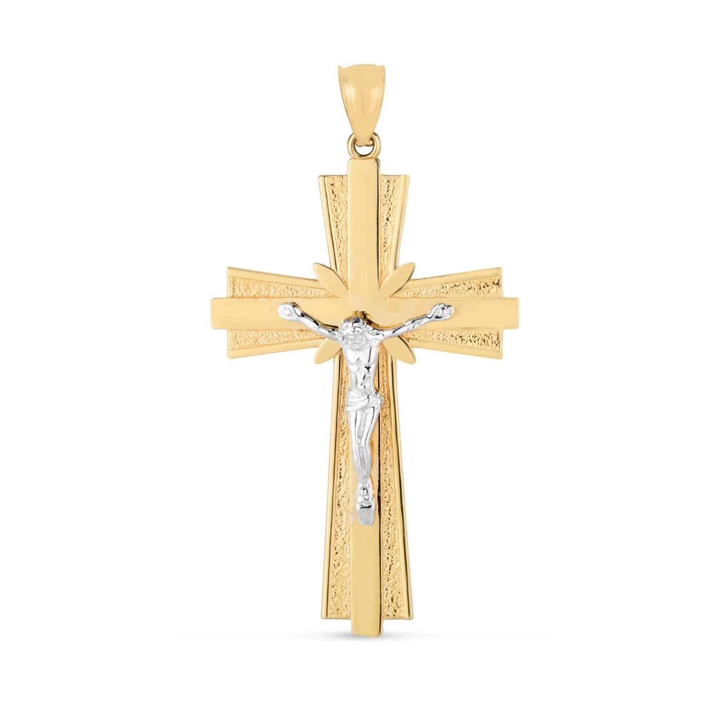 14K Yellow And White Gold Jesus Cross Charm Pendant fine designer jewelry for men and women