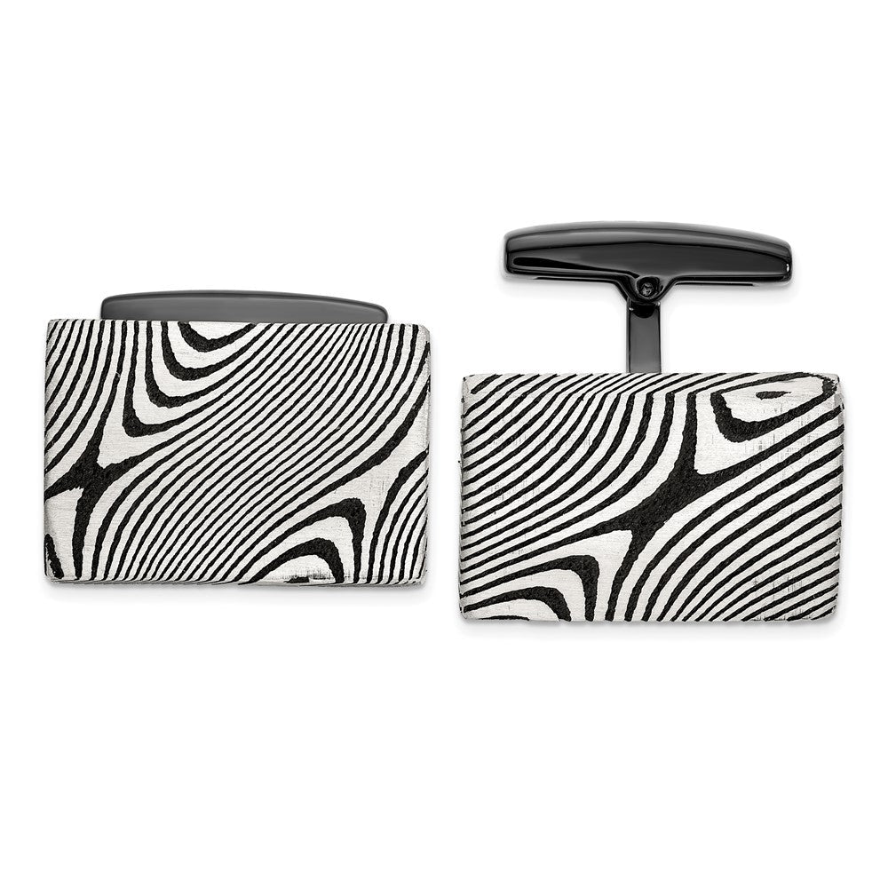 IBGoodman Stainless Steel Black IP - Plated with Damascus Steel Cuff Links - JewelryAffairs