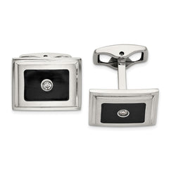 IBGoodman Stainless Steel Brushed Black Enameled Center with .06 carat A Quality Diamond Cuff Links - JewelryAffairs