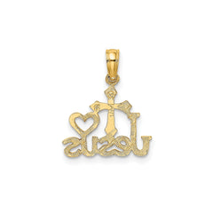 Jesus Cross and Heart Religious Pendant, 10K Yellow Gold, 17x14mm