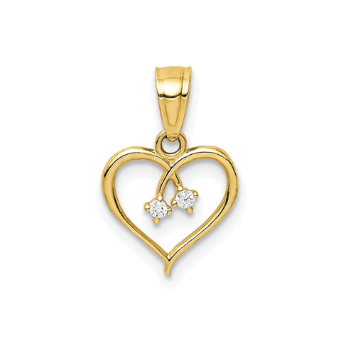 10K Yellow Gold CZ Heart Pendant Charm, 11x10mm
