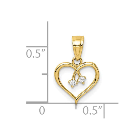 10K Yellow Gold CZ Heart Pendant Charm, 11x10mm