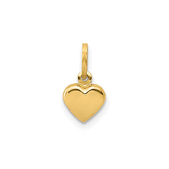 14K Real Gold Puffed Heart Charm Pendant, 11x6mm