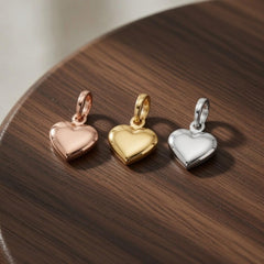 14K Real Gold Puffed Heart Charm Pendant, 11x6mm