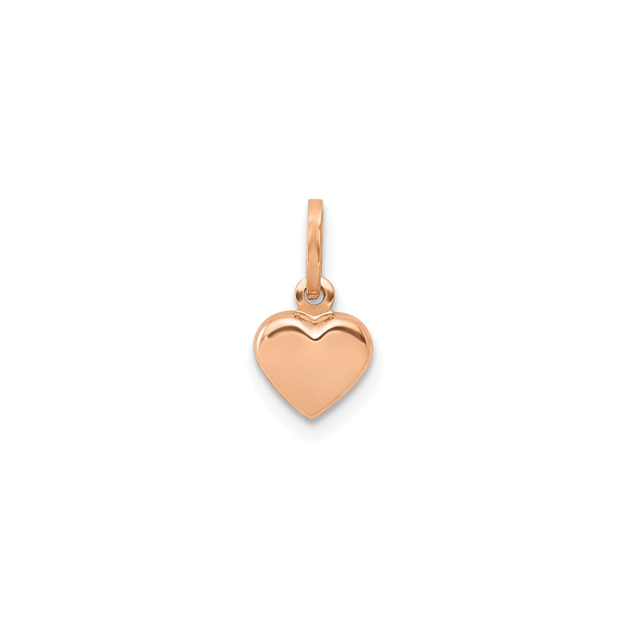 14K Real Gold Puffed Heart Charm Pendant, 11x6mm