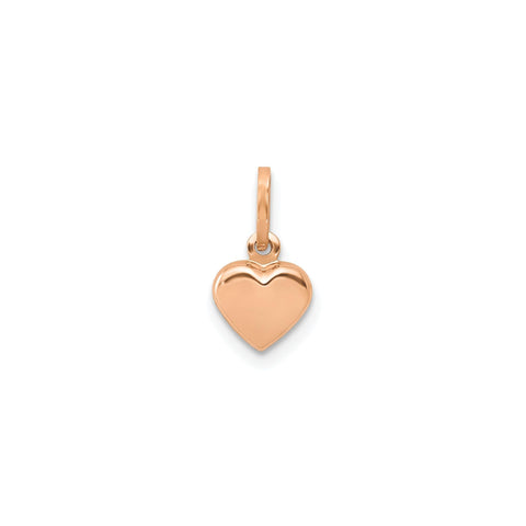 14K Real Gold Puffed Heart Charm Pendant, 11x6mm