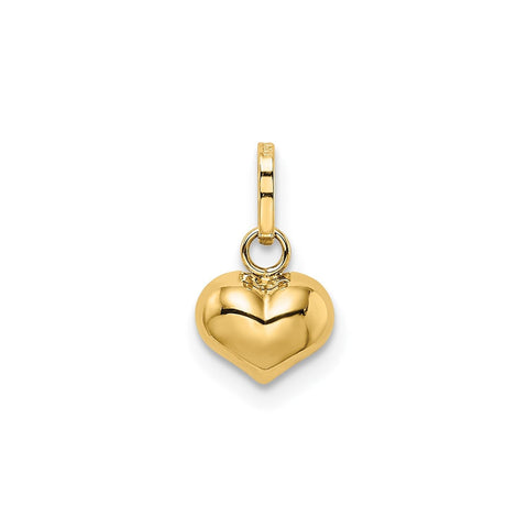 14K Yellow Gold 3-D Puffed Heart Charm Pendant, 12x7mm