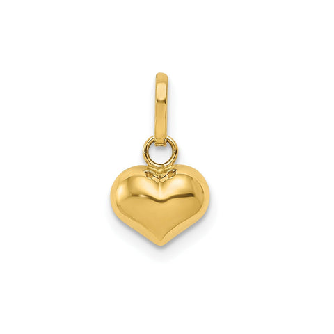 14K Yellow Gold 3-D Puffed Heart Charm Pendant, 12x7mm