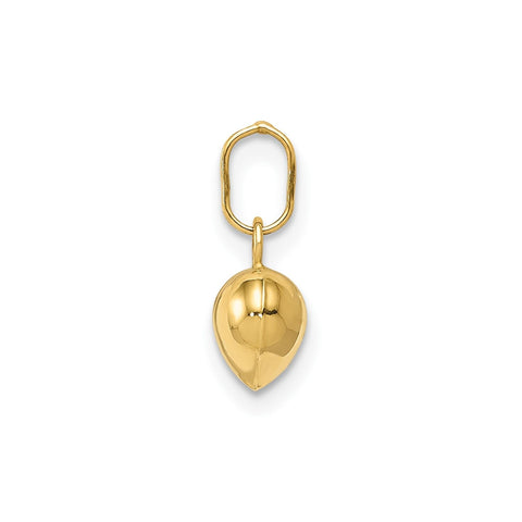 14K Yellow Gold 3-D Puffed Heart Charm Pendant, 12x7mm