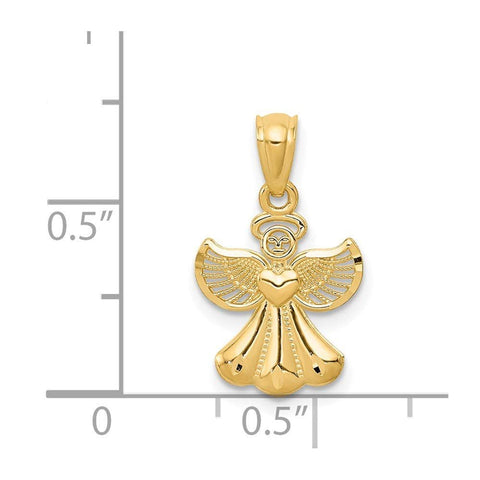 14k Yellow Gold Angel Pendant with Heart Design, 20x11 mm