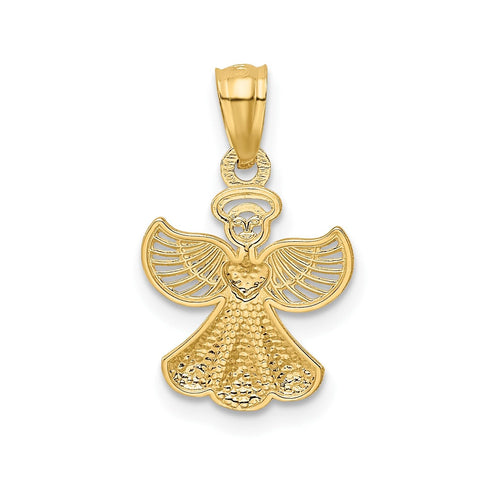 14k Yellow Gold Angel Pendant with Heart Design, 20x11 mm