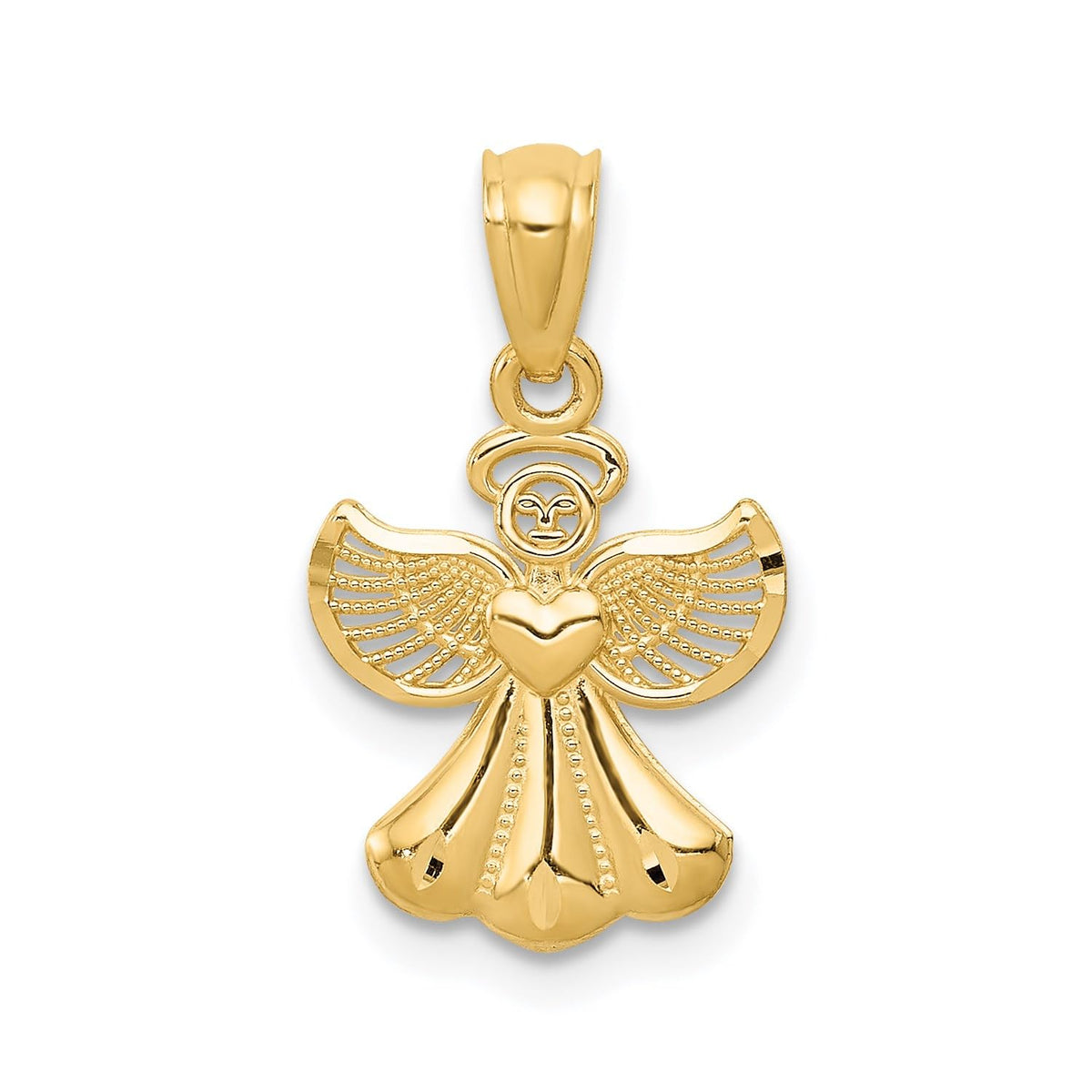 14k Yellow Gold Angel Pendant with Heart Design, 20x11 mm