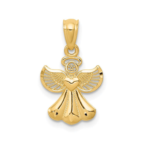 14k Yellow Gold Angel Pendant with Heart Design, 20x11 mm