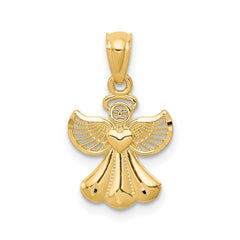 14k Yellow Gold Angel Pendant with Heart Design, 20x11 mm