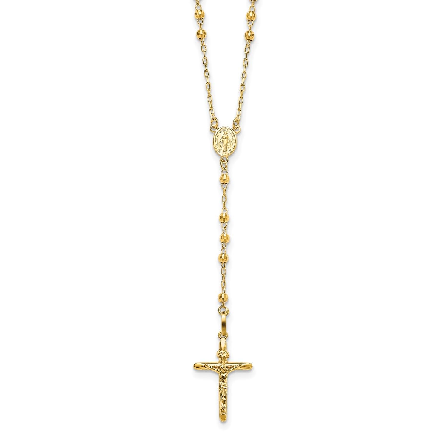 14K Yellow Gold Beaded Rosary Necklace with Crucifix, 24