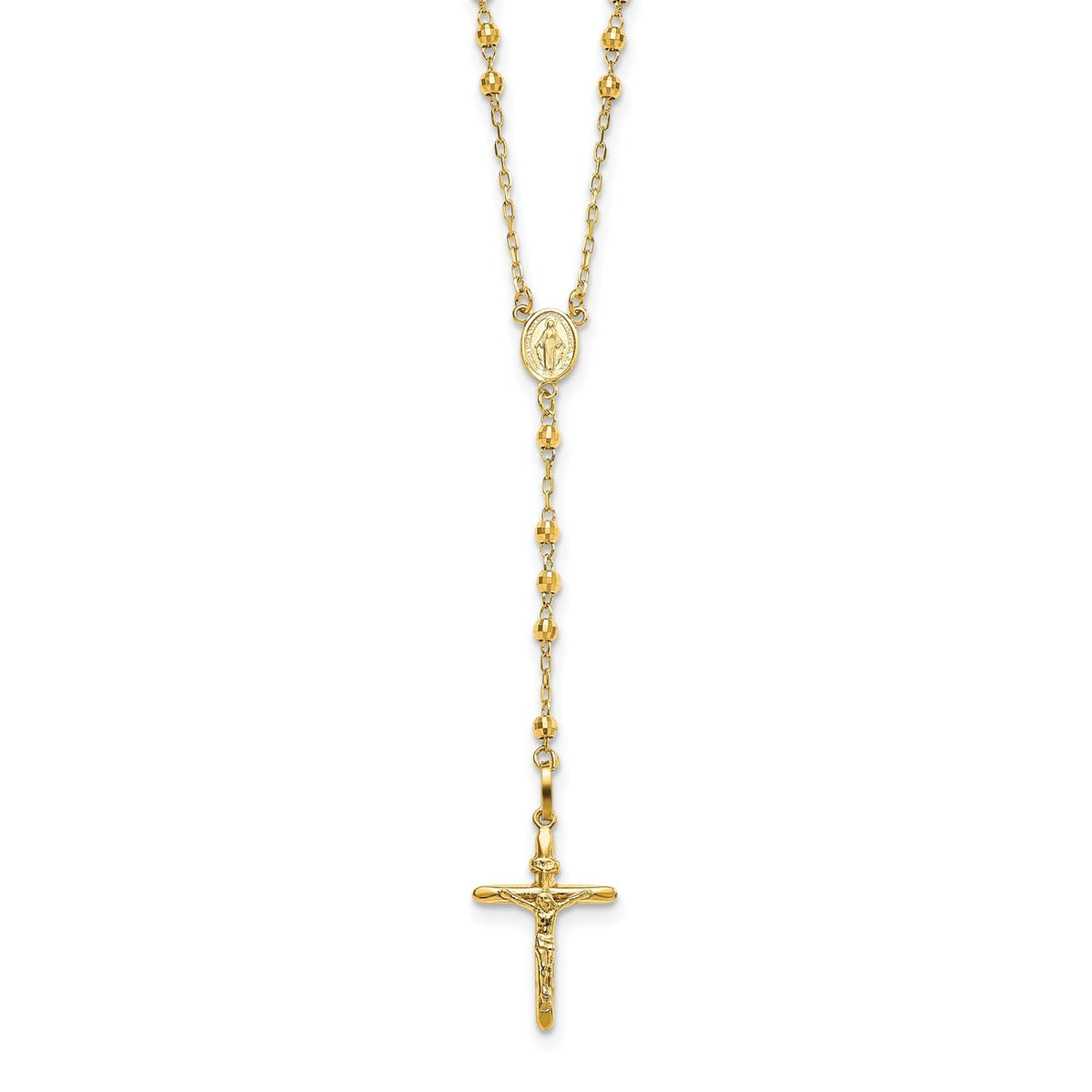 14K Yellow Gold Beaded Rosary Necklace with Crucifix, 24