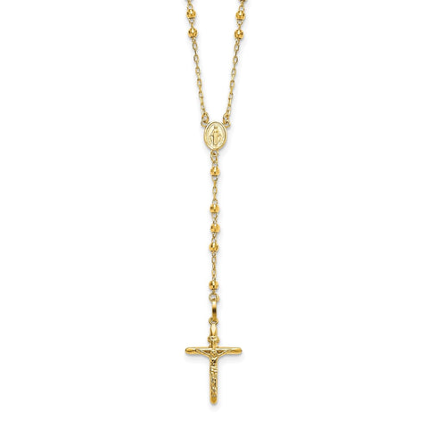 14K Yellow Gold Beaded Rosary Necklace with Crucifix, 24